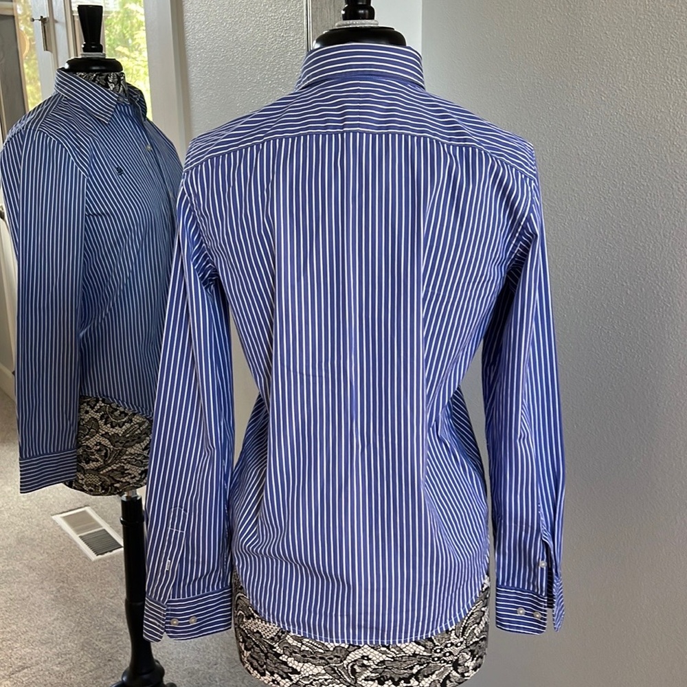 LAUREN BLOUSE Blue White Stripe  Small C9 - Picture 5 of 10